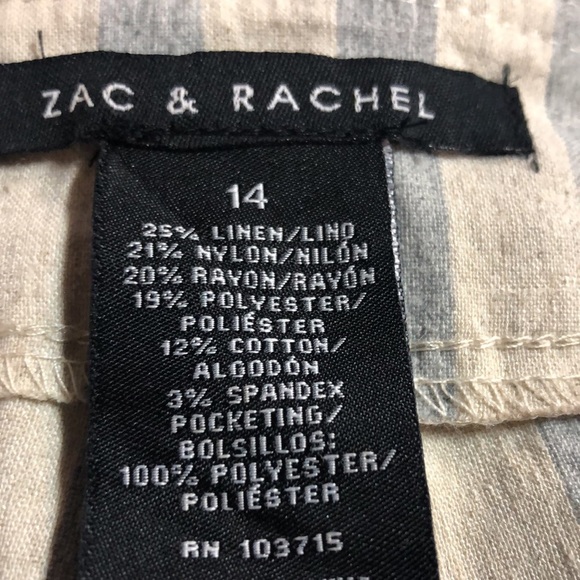 Zac & Rachel Women’s Pull On Pant Cropped Linen Blend Striped Belt Loops - Picture 3 of 6